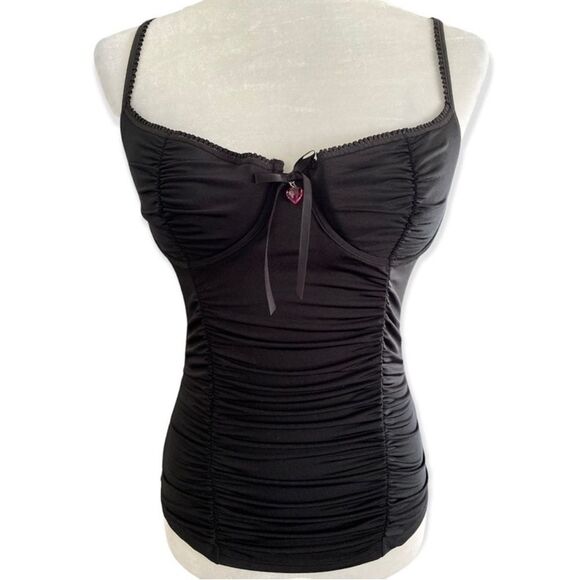 Y2K Victoria’s Secret Black Ruched Heart Bow Corset Cami Top M Pinterest Viral - Picture 1 of 7